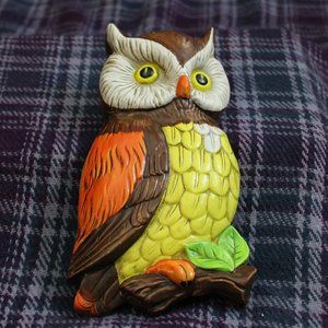 Lefton China Handpainted MCM Ceramic Owl Plaque Wall Decor